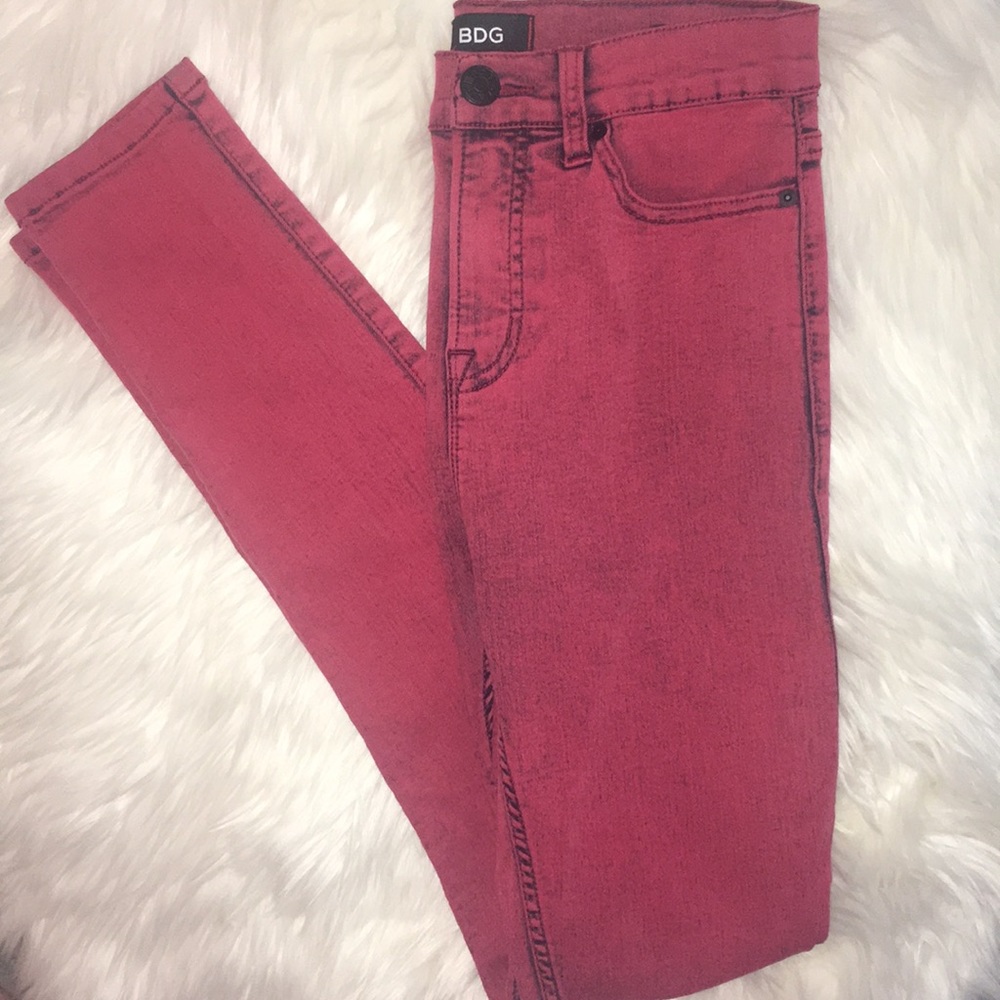 BDG acid washed red high waisted skinnies